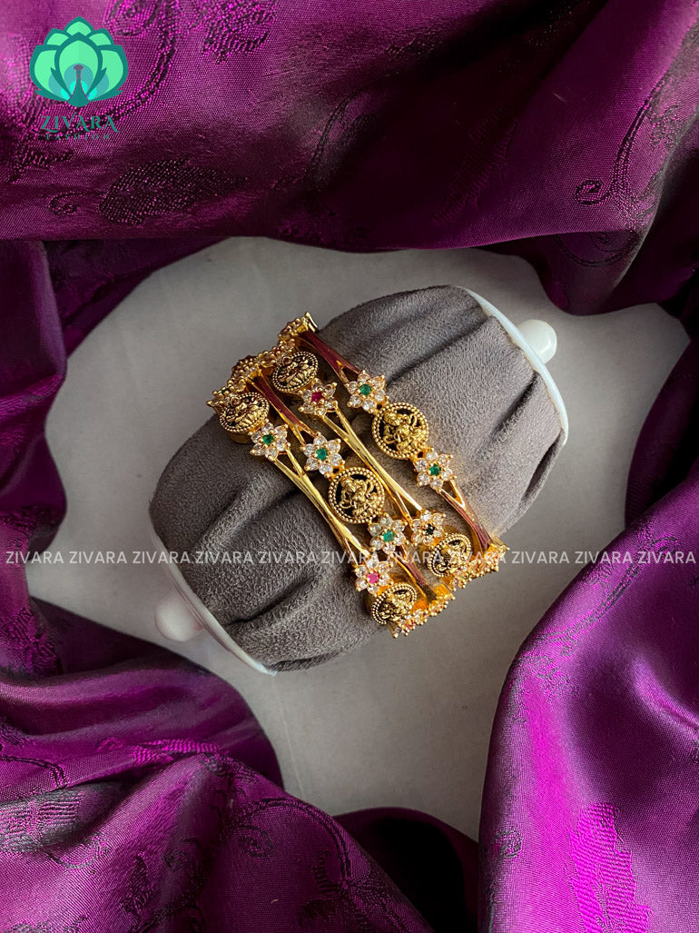 4 piece Temple Premium gold  FINISH bangles- latest jewellery collection- Zivara Fashion