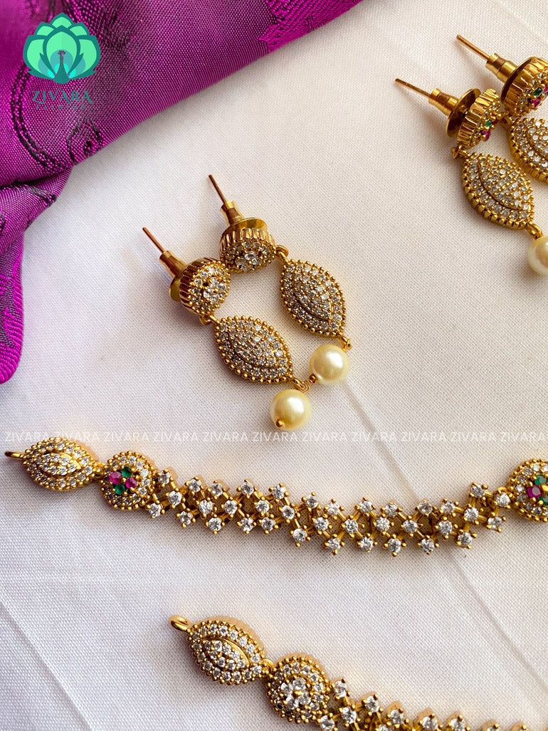 AD motif free neckwear with earrings- Swarna-latest pocket friendly south indian jewellery collection