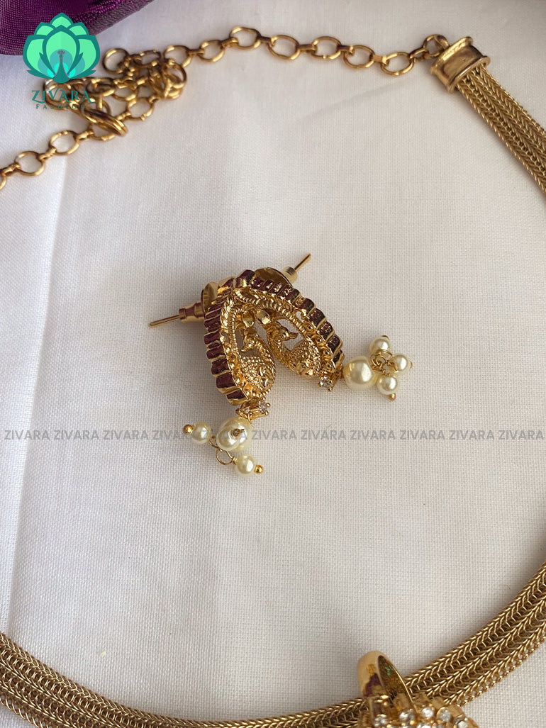 Flexible chain AD pendant necklace with  earrings - CZ Matte Finish- Zivara Fashion