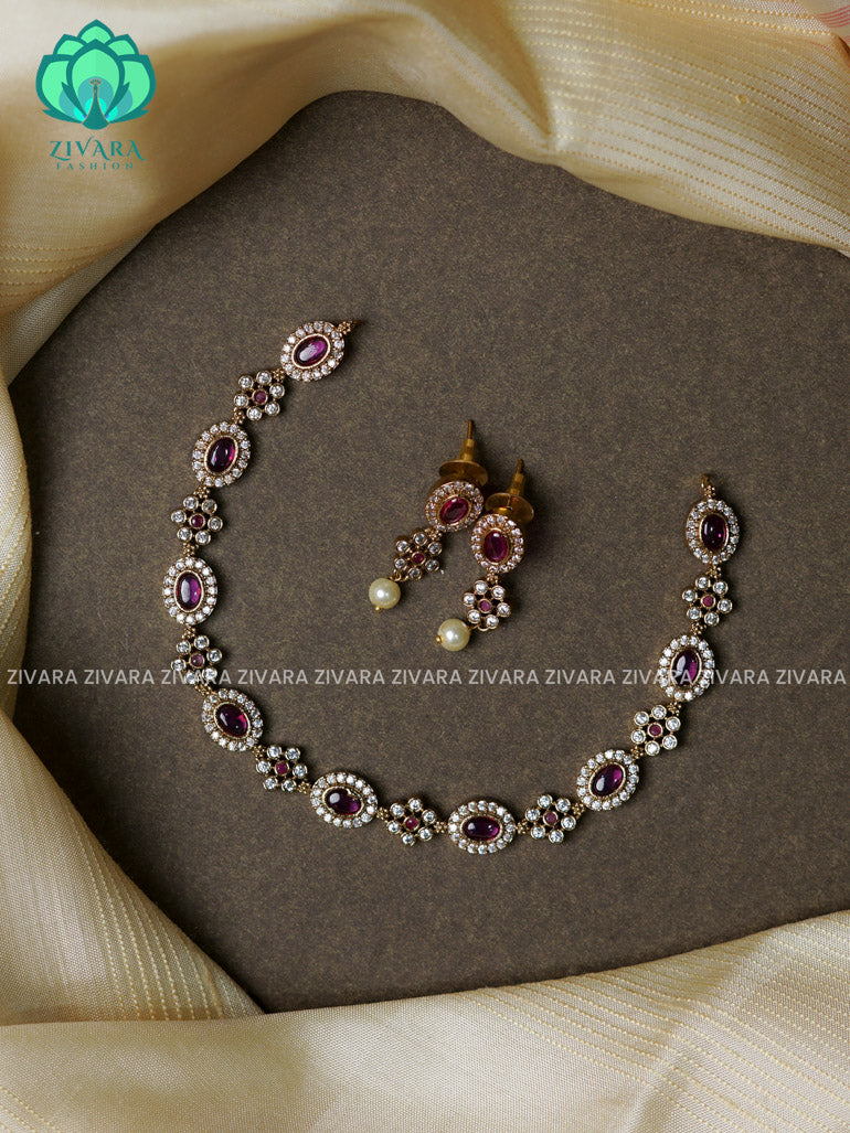 Ruby stone motif free  -Traditional south indian premium neckwear with earrings- Zivara Fashion- latest jewellery design.