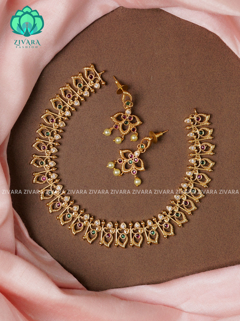 SIMPLE FLORAL -Traditional south indian premium neckwear with earrings- Zivara Fashion- latest jewellery design.