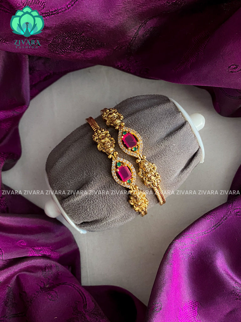 2 piece Vintage finish temple stone bangles-latest bangles design