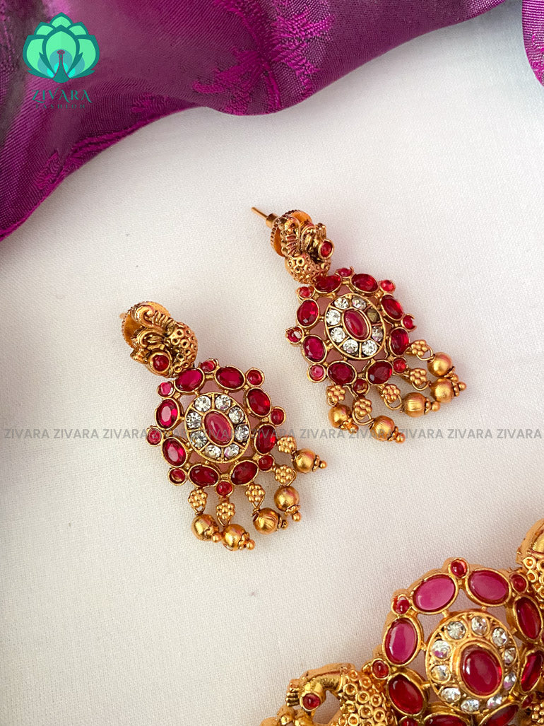 Double peacock matte finish simple choker with earrings-latest south indian jewellery