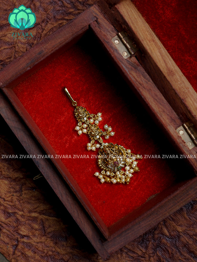 Temple style gold polish  - Bridal maang tikka, chutti- bridal head accessory- latest bridal collection - Zivara fashion