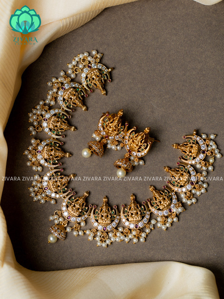 Temple motif and moon -Traditional south indian premium neckwear with earrings- Zivara Fashion- latest jewellery design.