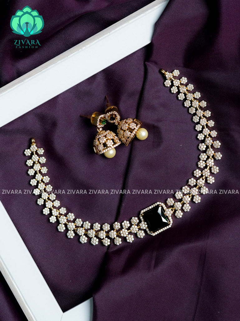 Bridal starry green stone pendant - stylish and minimal elegant neckwear with earrings- Zivara Fashion