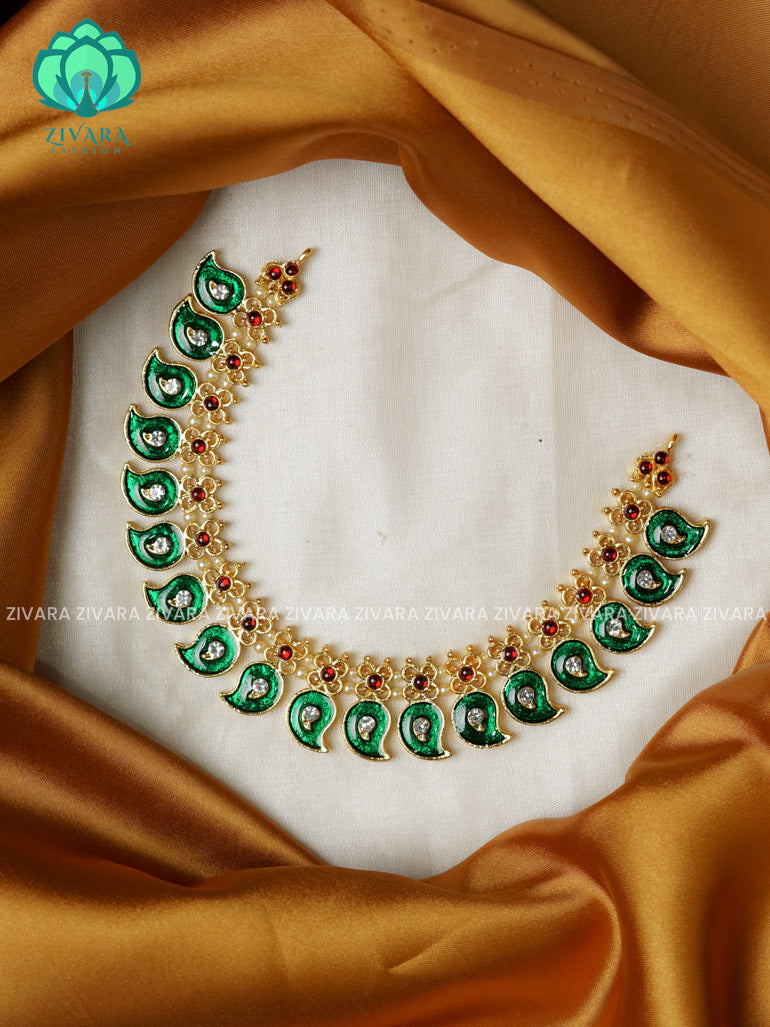 GREEN ENAMEL  - KAVITHA - HANDMADE NECKWEAR- latest kemp dance jewellery collection