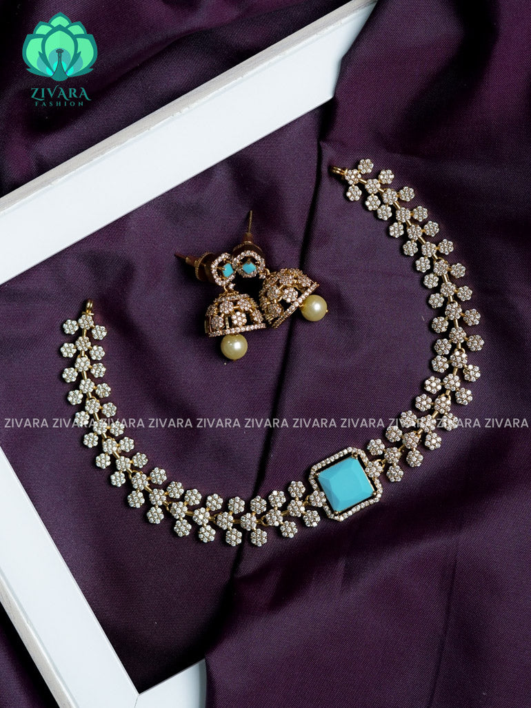 Bridal starry turquoise blue stone pendant - stylish and minimal elegant neckwear with earrings- Zivara Fashion