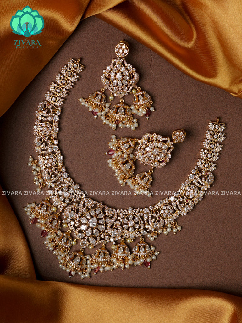 RUBY-HEAVY BRIDAL STONE  -Traditional south indian premium neckwear with earrings- Zivara Fashion- latest jewellery design.