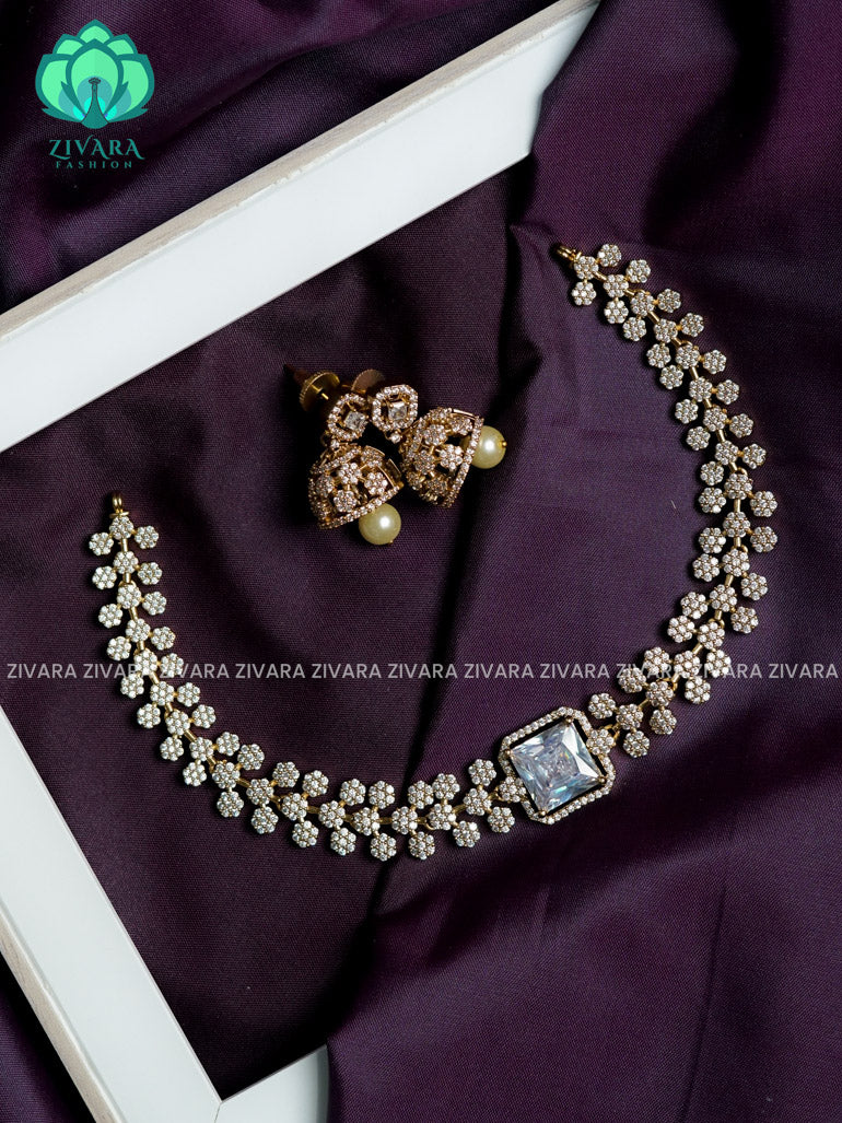 Bridal starry white stone pendant - stylish and minimal elegant neckwear with earrings- Zivara Fashion