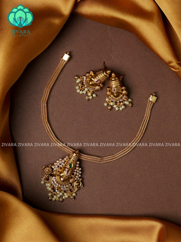 Flexible chain and TIRUMAL pendant -Traditional south indian premium neckwear with earrings- Zivara Fashion- latest jewellery design.