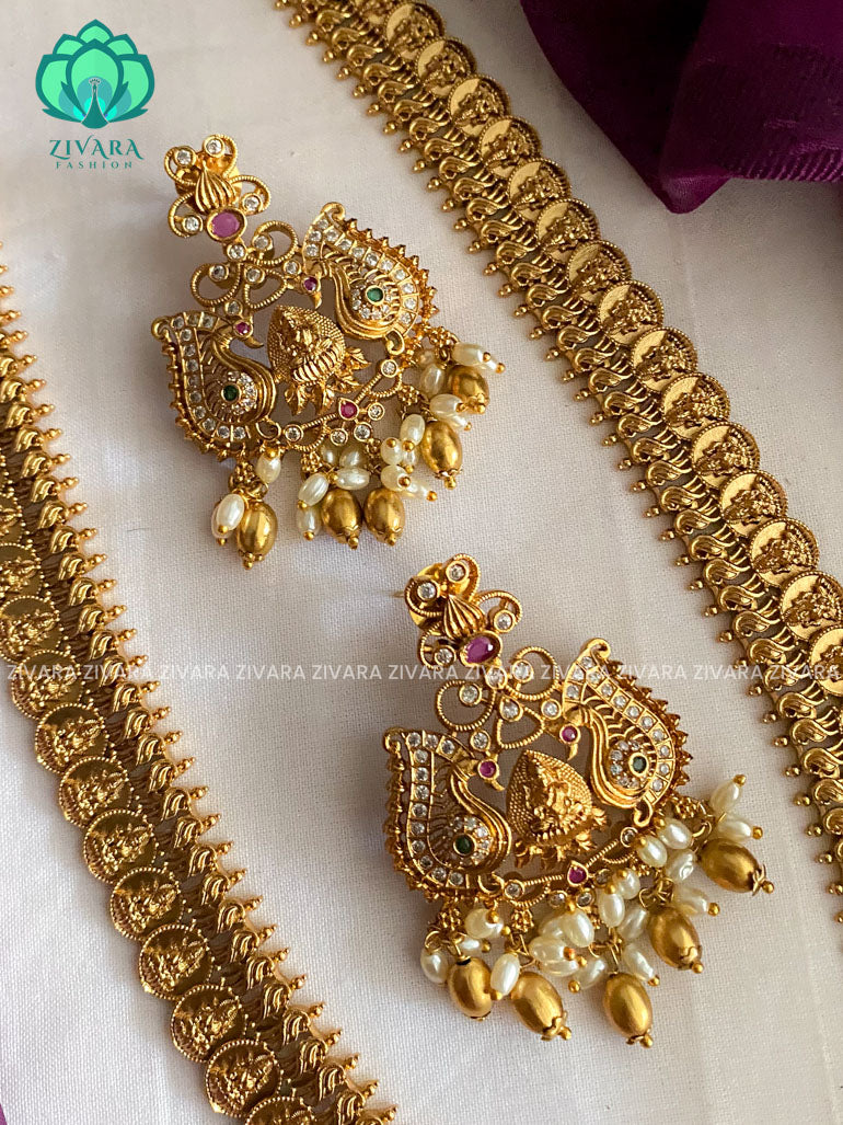 Bridal temple long haaram with earrings- Premium quality CZ Matte collection