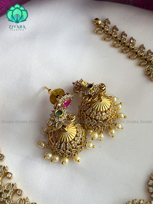 American diamond stone  neckwear with earrings - latest jewellery designs- Zivara Fashion