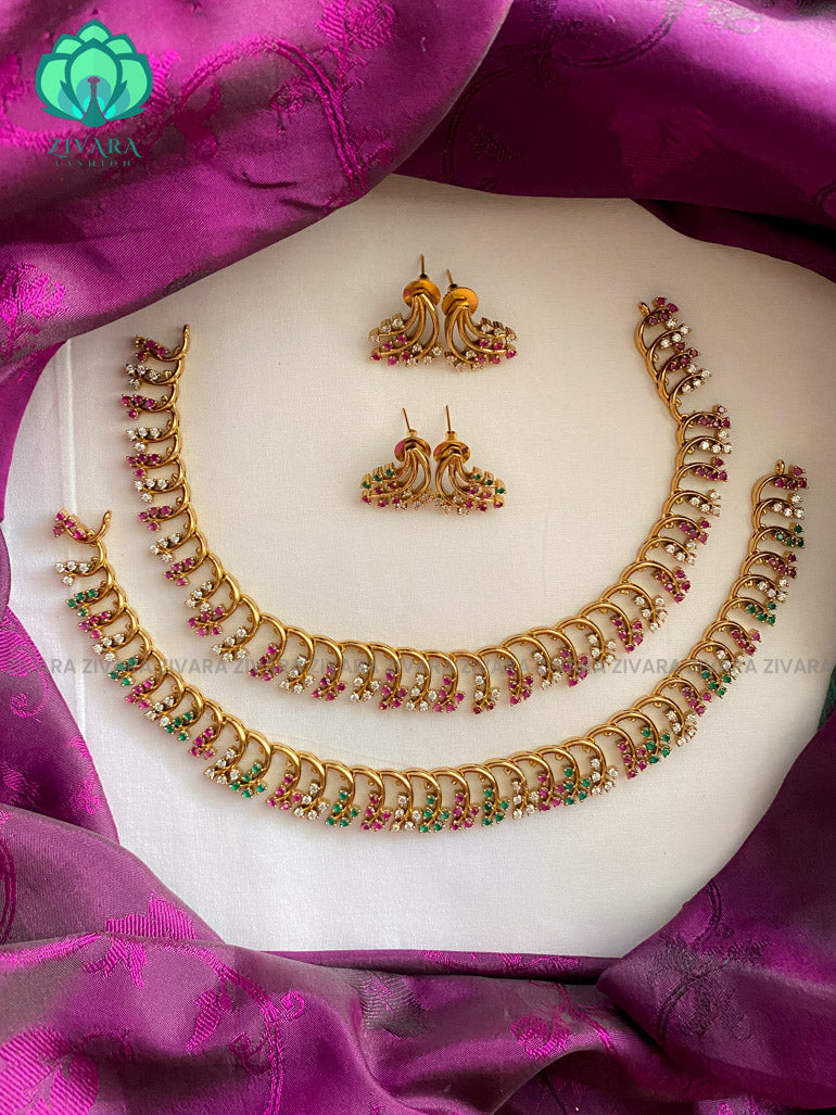 Motif free AD elegant neckwear with earrings - latest jewellery designs- Zivara Fashion