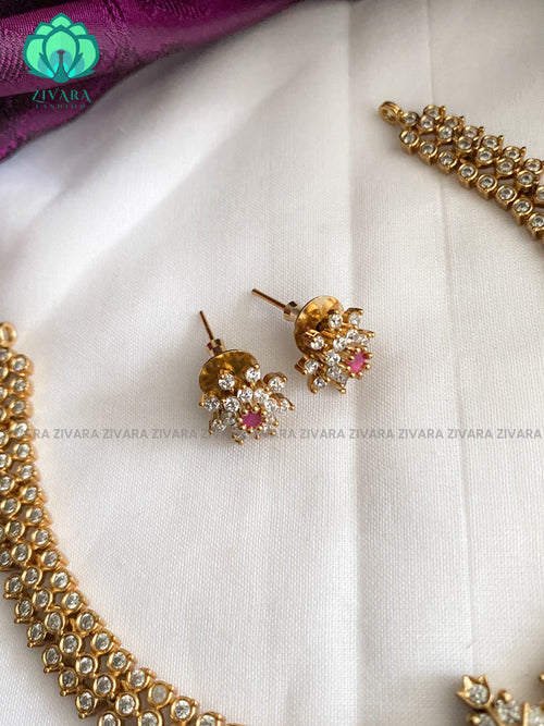 Hotseller kids friendly white stone elegant neckwear with earrings - latest jewellery designs- Zivara Fashion