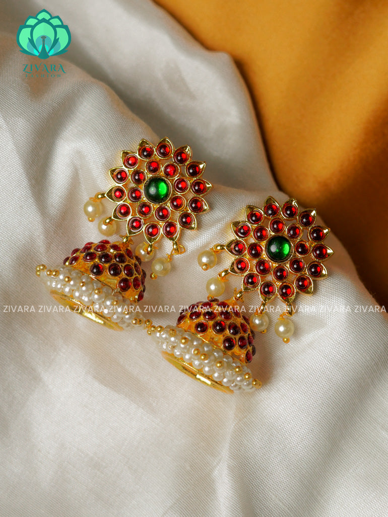 RED AND GREEN - THAMARAI  - HANDMADE EARRINGS - latest kemp dance jewellery collection