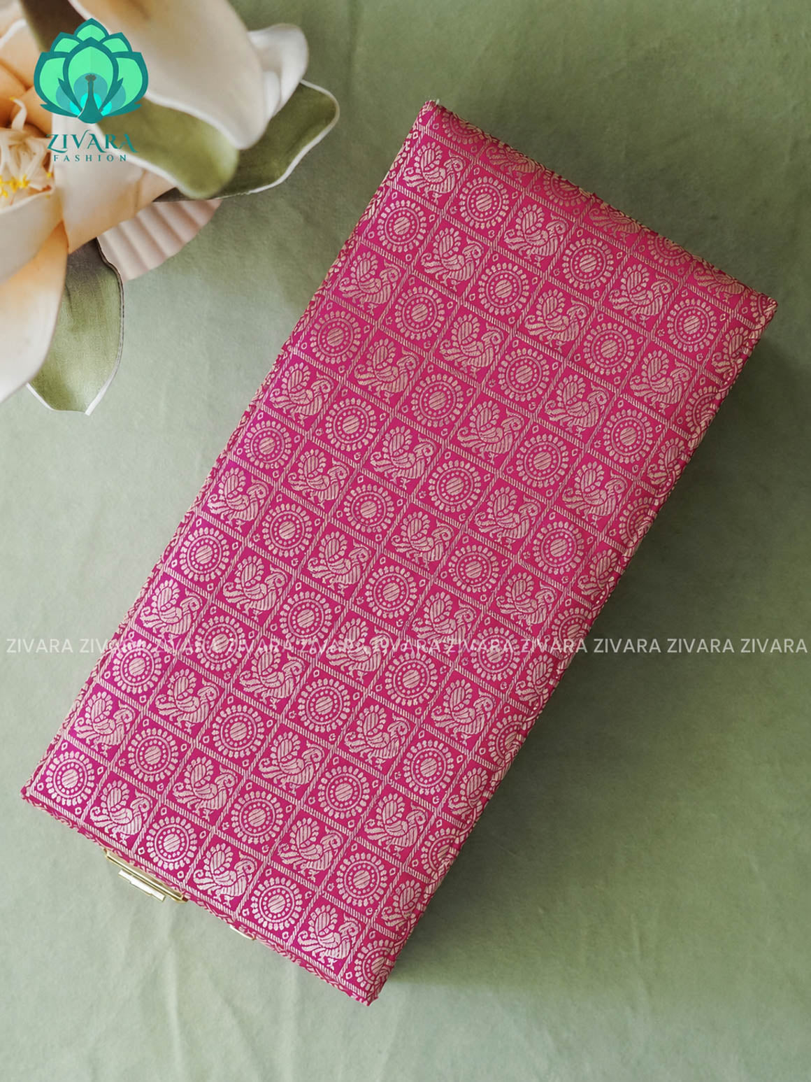 PINK BROCADE - COMPACT BOX - JEWELLERY ORGANISER FOR GOLD JEWELLERY WITH SELF SETTING NUMBER LOCK- ZIVARA FASHION.