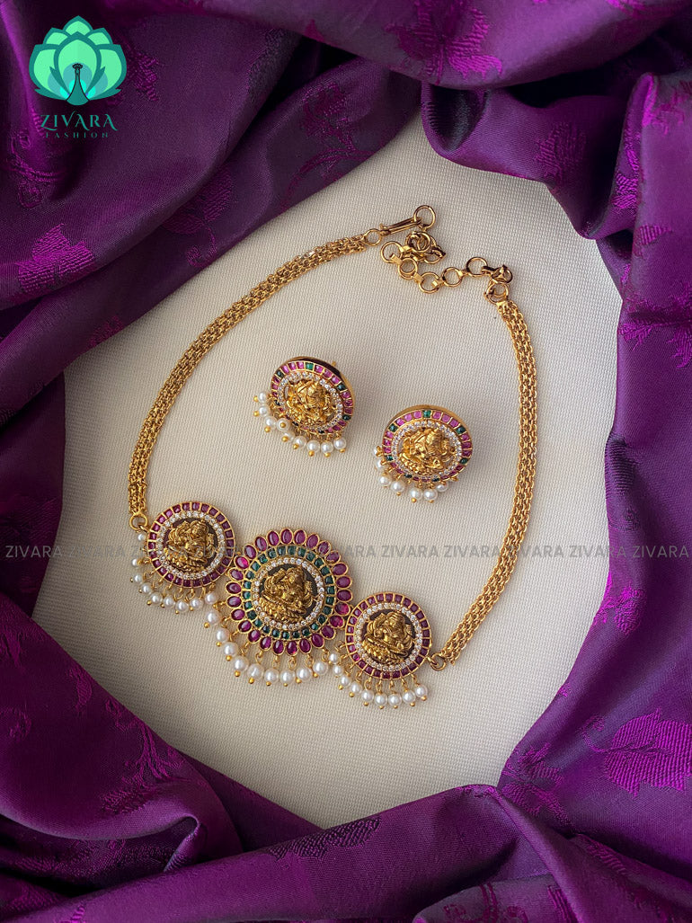 Brilliant finish temple cz matte choker with earrings - Bridal  jewellery with earrings-indian bridal jewellery