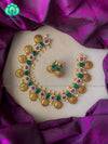 Green stone Ram parivar Neckwear with earrings- CZ Matte Finish- Zivara Fashion