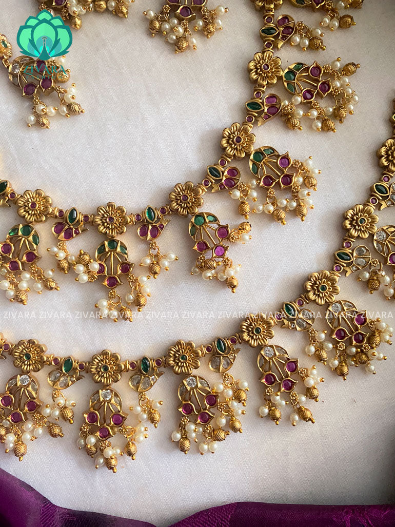 Real Kemp  floral neckwear with earrings - latest jewellery designs- Zivara Fashion