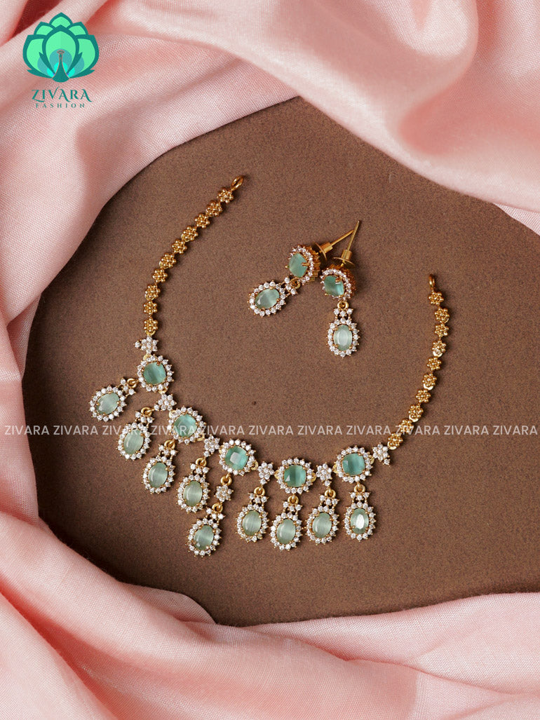 PASTEL GREEN  -colourful stone dangler -TRADITIONAL CHOKER COLLECTION WITH EARRINGS- LATEST JEWELLERY COLLECTION