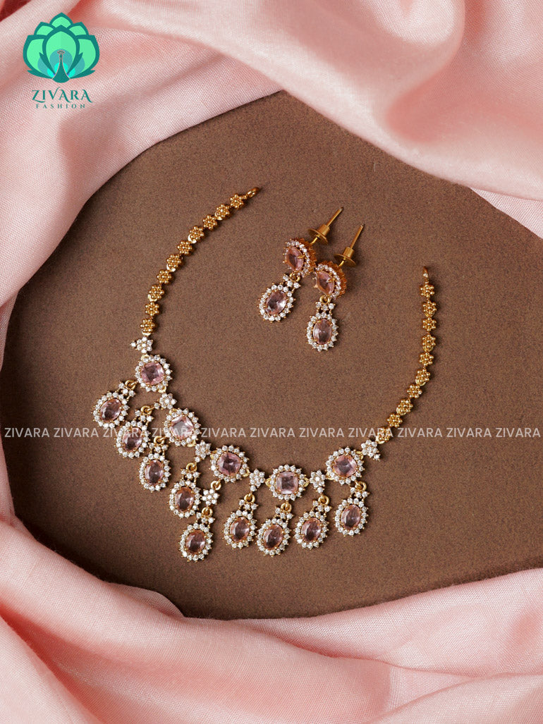 PASTEL PINK  -colourful stone dangler -TRADITIONAL CHOKER COLLECTION WITH EARRINGS- LATEST JEWELLERY COLLECTION