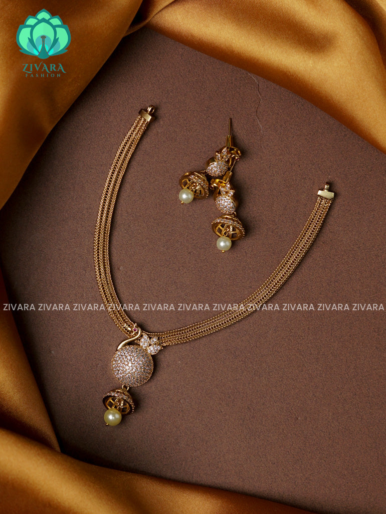 WHITE - Flexible chain and PEACOCK pendant -Traditional south indian premium neckwear with earrings- Zivara Fashion- latest jewellery design.