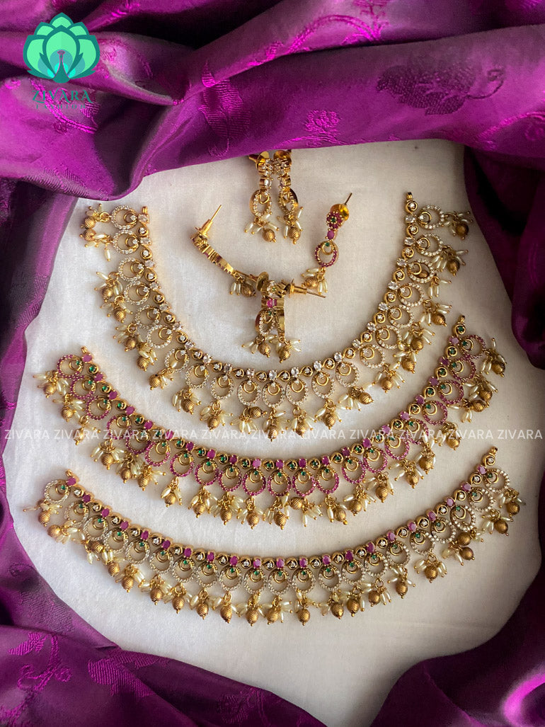 American diamond stone tear and circle neckwear with earrings - latest jewellery designs- Zivara Fashion