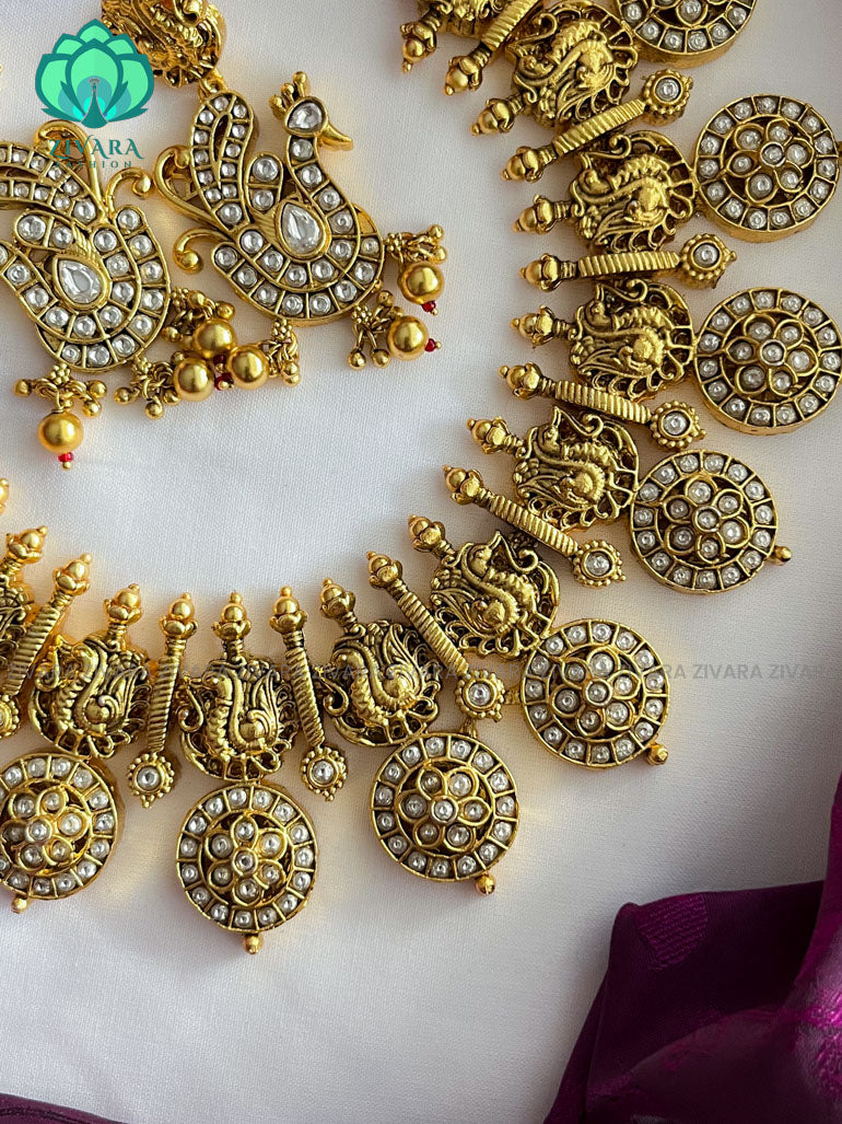 Annapakshi bridal necklace with earrings- latest bridal jewellery collection CZ Matte