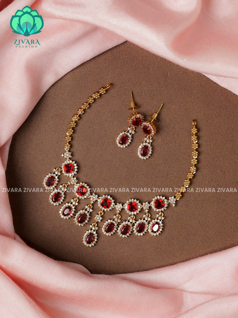 Ruby -colourful stone dangler -TRADITIONAL CHOKER COLLECTION WITH EARRINGS- LATEST JEWELLERY COLLECTION (Copy)