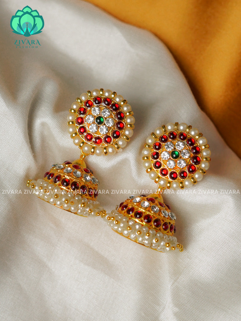 RED AND GREEN -BHANU - BIG SIZE- HANDMADE JHUMKAS - latest kemp dance jewellery collection