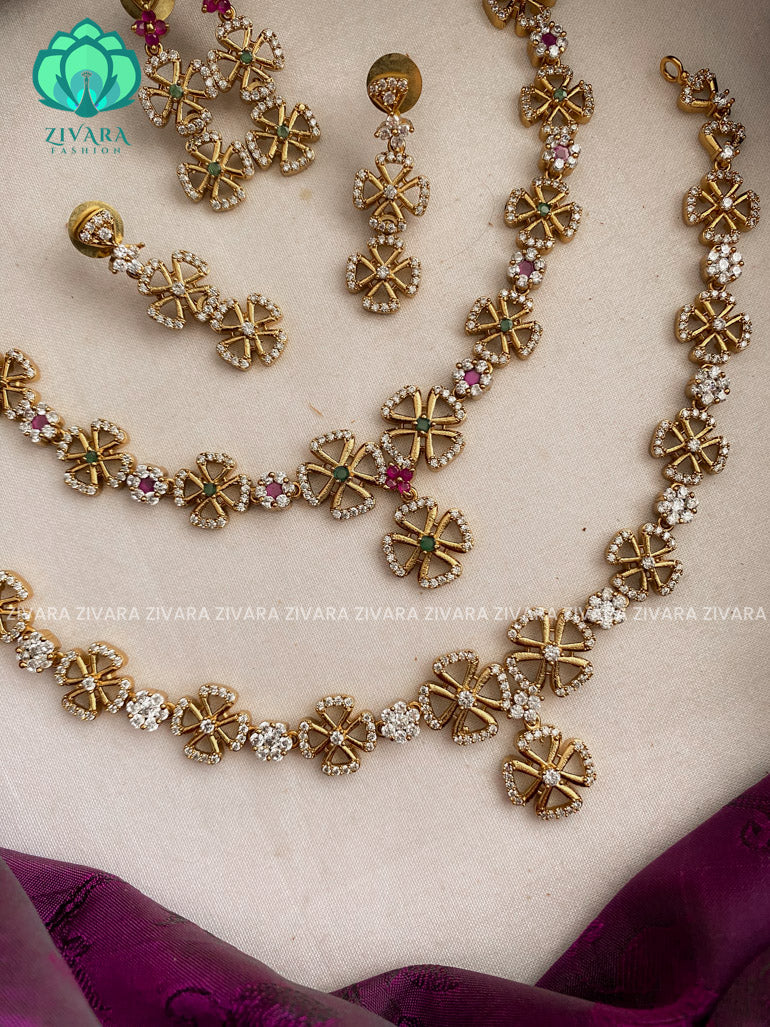AD fLORAL neckwear with earrings- Swarna-latest pocket friendly south indian jewellery collection
