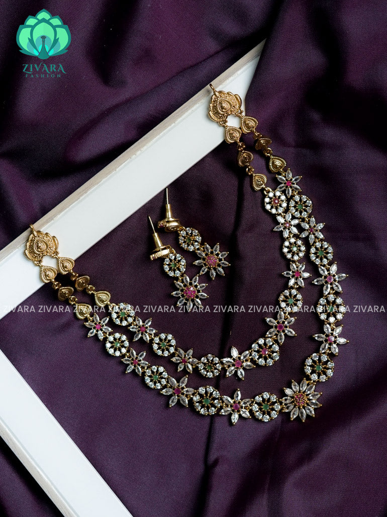 Two step floral - stylish and minimal elegant neckwear with earrings- Zivara Fashion