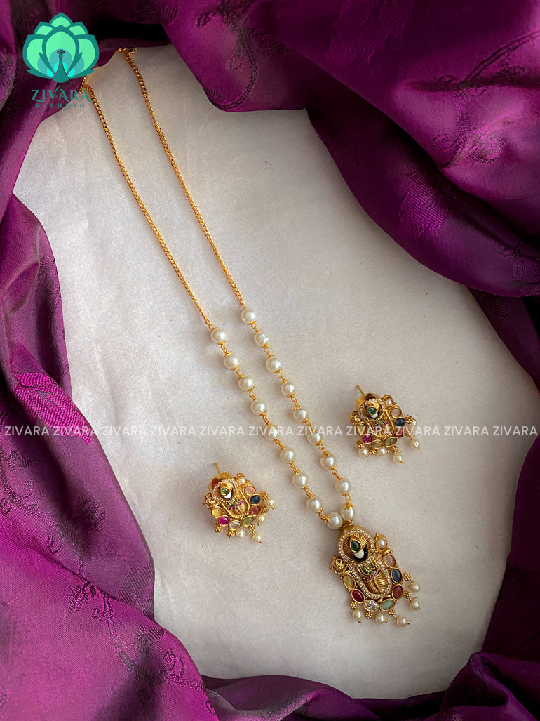 Trending brilliant finish tirumal pearl necklace with earrings - Premium quality CZ Matte collection-south indian jewellery