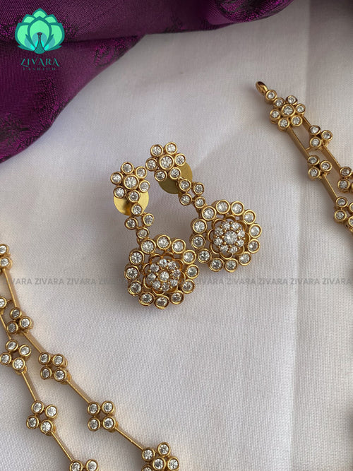 Two step white stone elegant neckwear with earrings - latest jewellery designs- Zivara Fashion