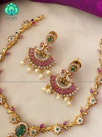 Cute Ad pendant stone neckwear with earrings   - Premium quality CZ Matte collection-south indian jewellery