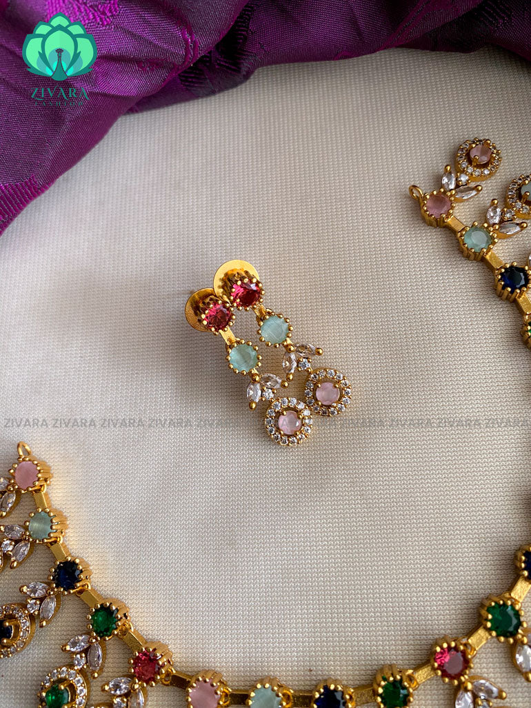 Multicolour  cute motof free elegant Neckwear with earrings- Zivara Fashion- latest design imitation jewellery