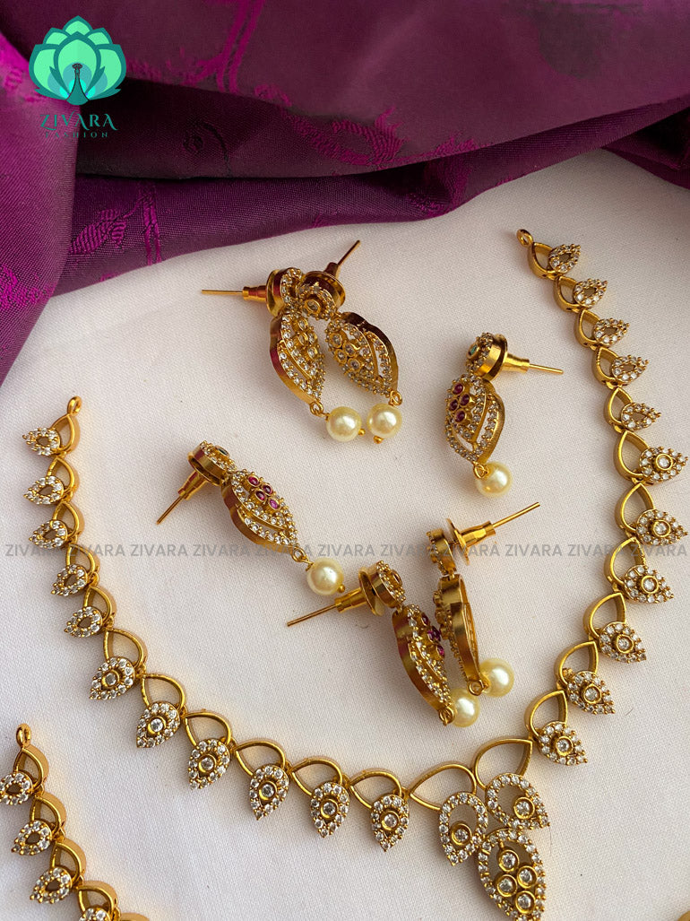 Motif free floral elegant neckwear with earrings- Swarna-latest pocket friendly south indian jewellery collection