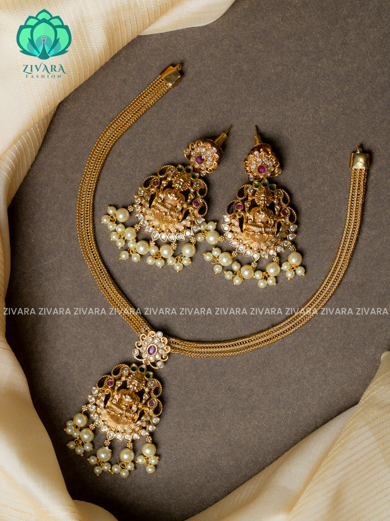 Flexible chain and temple pendant -Traditional south indian premium neckwear with earrings- Zivara Fashion- latest jewellery design.