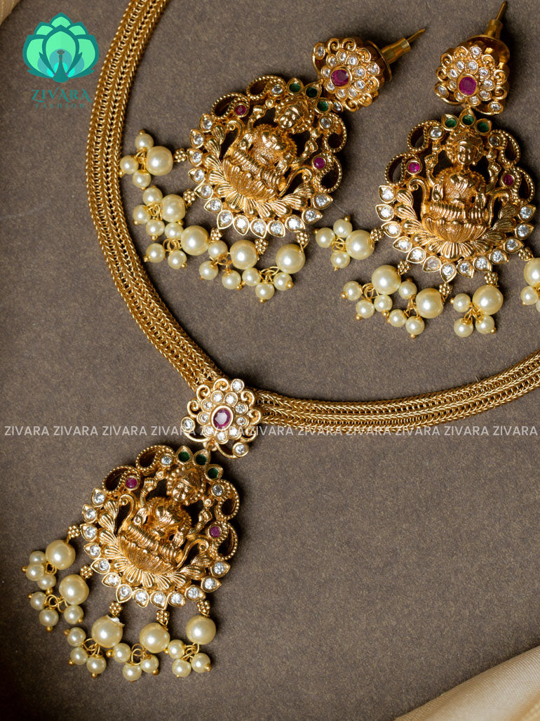Flexible chain and temple pendant -Traditional south indian premium neckwear with earrings- Zivara Fashion- latest jewellery design.