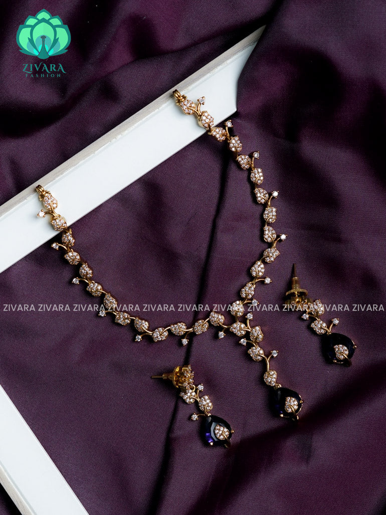 Elegant floral violet stone pendant - stylish and minimal elegant neckwear with earrings- Zivara Fashion