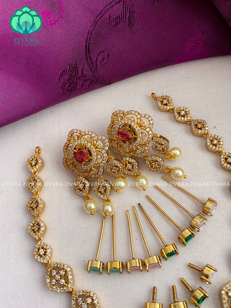 Interchangable flower neckwear with interchangable earrings- latest jewellery collection