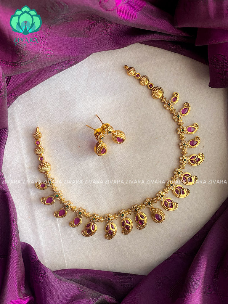 Amazing and gold look like manga necklace with earrings CZ matte Finish- Zivara Fashion