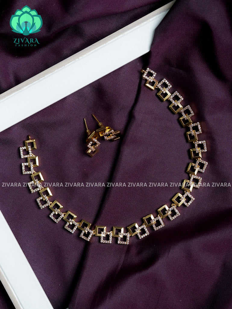 SQUARE motif - stylish and minimal elegant neckwear with earrings- Zivara Fashion