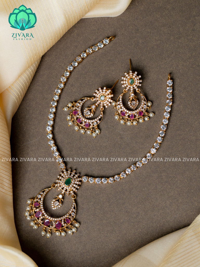 Stone chain with pendant -Traditional south indian premium neckwear with earrings- Zivara Fashion- latest jewellery design.