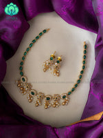 Simple and cute green stone necklace with  earrings - CZ Matte Finish- Zivara Fashion