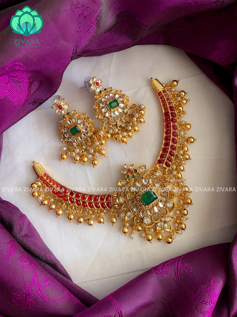 Normal matte hasli neck WEAR WITH EARRINGS   - Premium quality CZ Matte collection-south indian jewellery