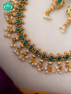 Hotselling guttapusalu motif free green stone neckwear with earrings - latest jewellery designs- Zivara Fashion