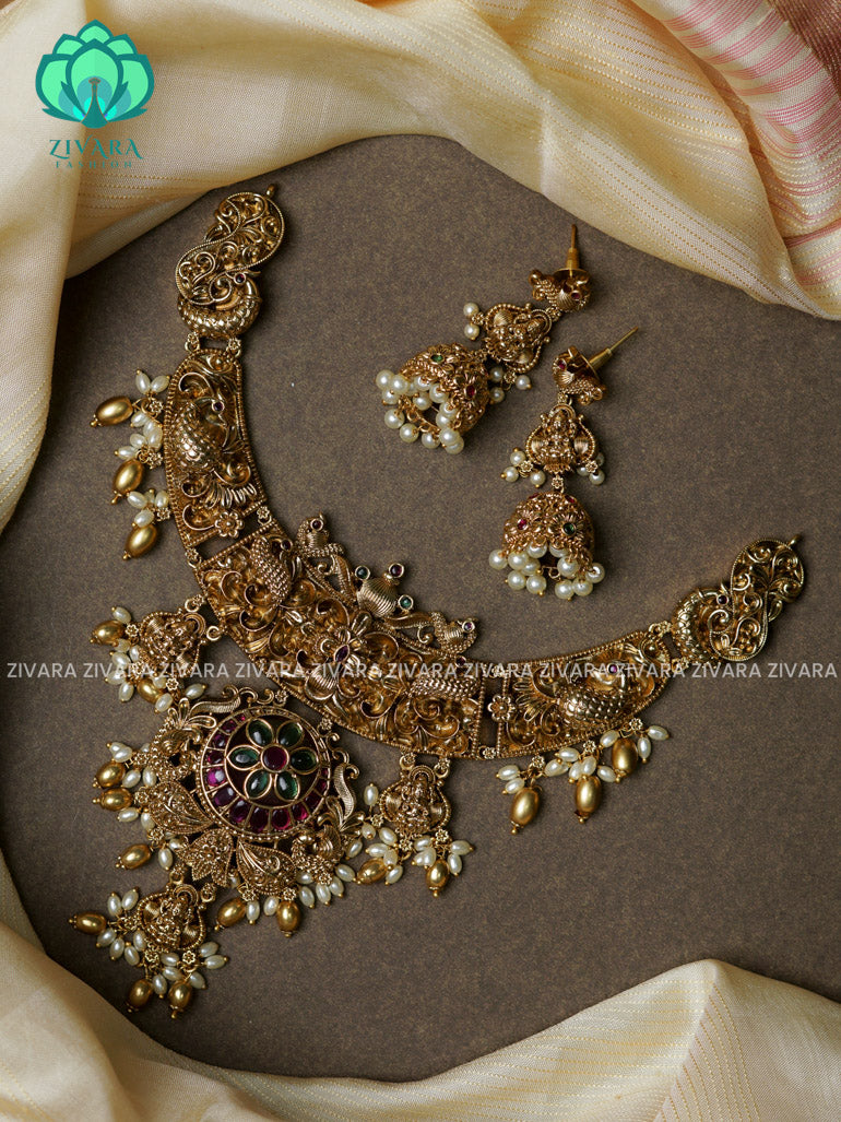 Nakshi Bridal temple -Traditional south indian premium neckwear with earrings- Zivara Fashion- latest jewellery design.