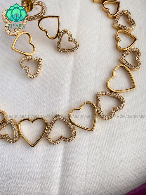 Hotselling heart necklace with earrings CZ matte Finish- Zivara Fashion
